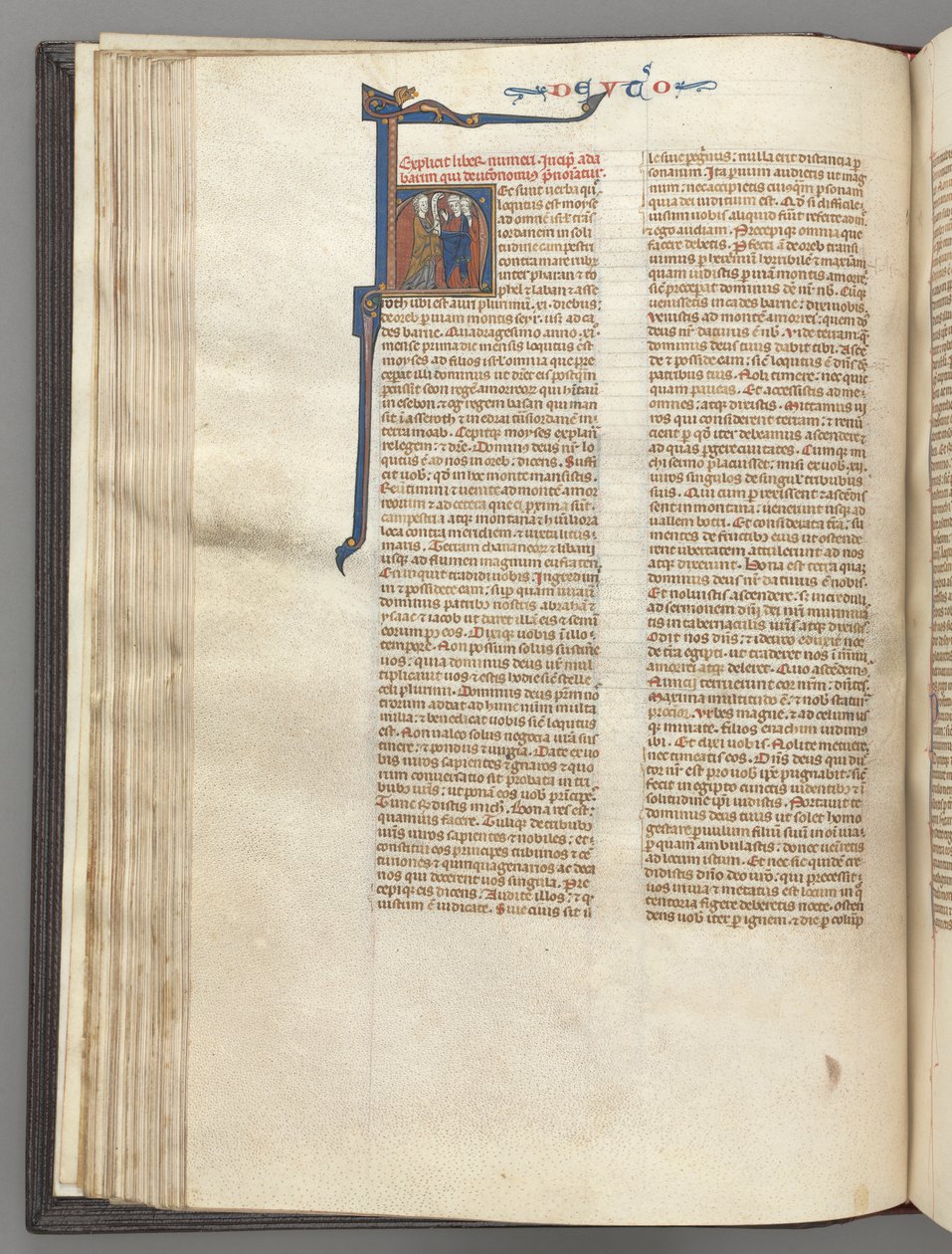 Fol. 62v, Deuteronomio, iniziale istoriata H, Mosè con corna e pergamena che predica..., c. 1275-1300 da Unbekannt