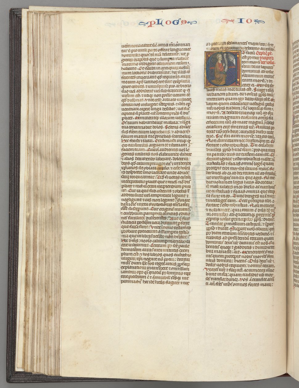 Fol. 76v, Giosuè, iniziale istoriata E, Giosuè con una pergamena inginocchiato davanti a Dio, c. 1275-1300 da Unbekannt