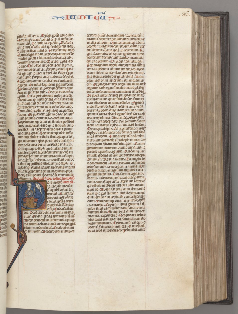 Fol. 86r, Giudici, iniziale istoriata R, Giuda seduto con un libro che parla con Dio, c. 1275-1300 da Unbekannt