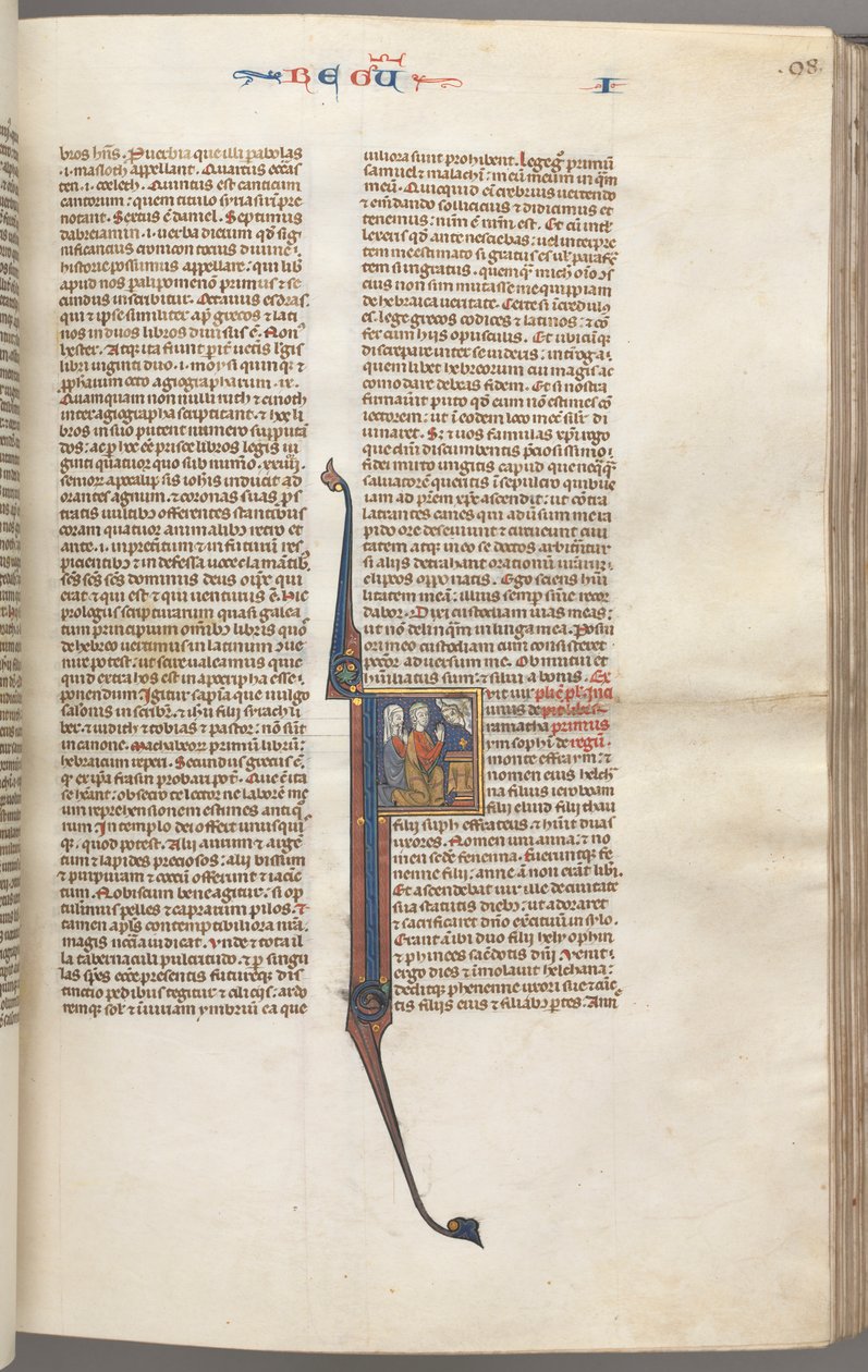 Fol. 98r, Re I, iniziale istoriata F, Elkanah e Anna inginocchiati davanti a un altare..., c. 1275-13 da Unbekannt