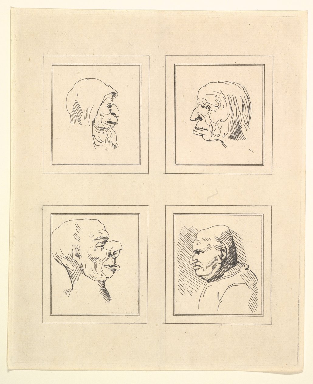 Quattro teste da Caricature di Leonardo da Vinci, da disegni di Wincelslaus Hollar, 1786 da Unbekannt