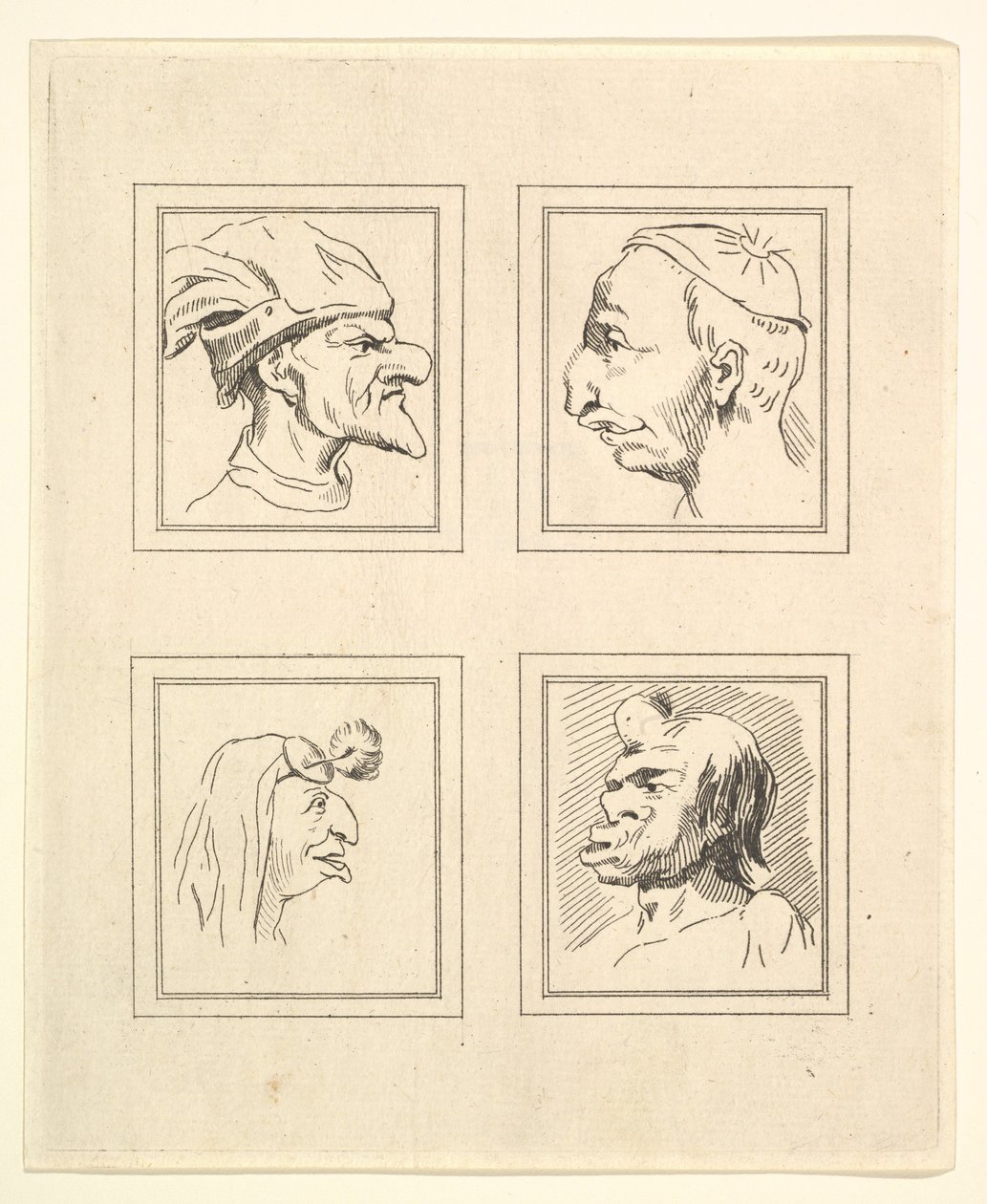 Quattro teste da caricature di Leonardo da Vinci, da disegni di Wincelslaus Hollar da Unbekannt