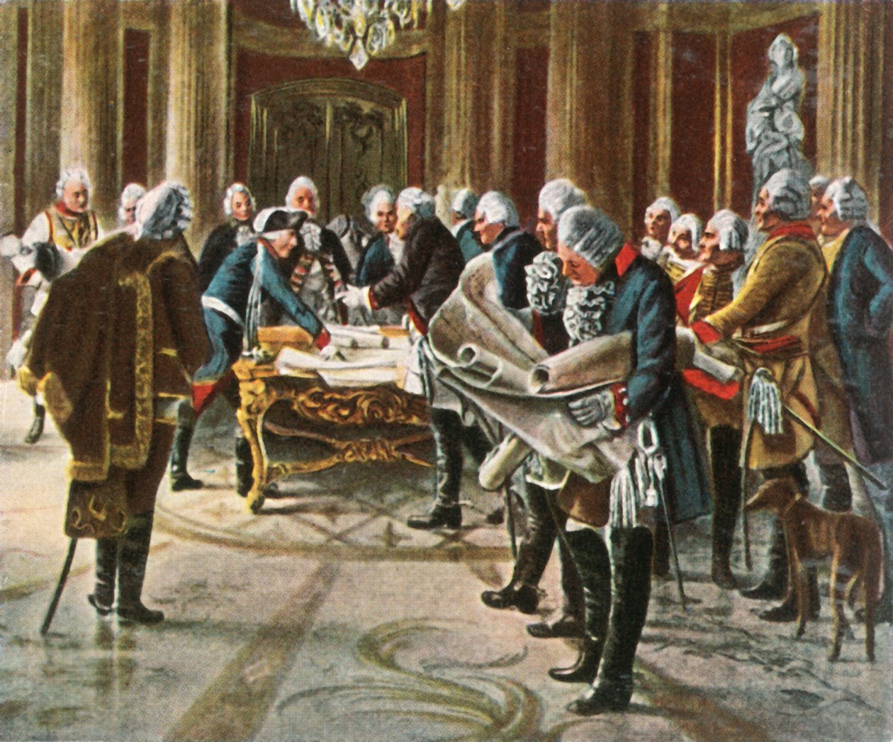 Federico il Grande tiene un consiglio di guerra con i suoi generali, agosto 1756, 1936 da Unbekannt