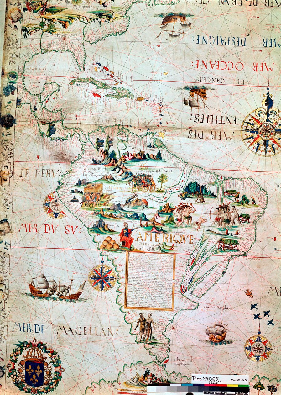 Mappa francese del Centro e Sud America, francese, 1550 da Unbekannt