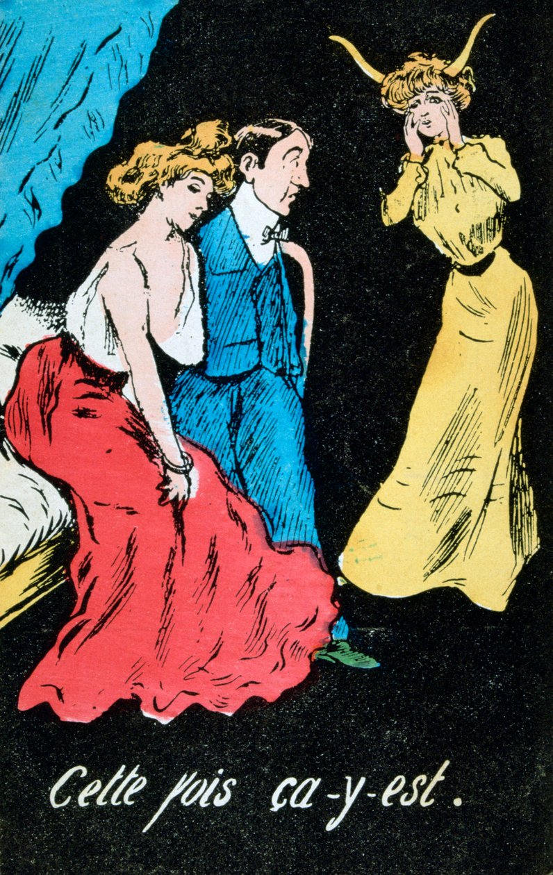Cartolina caricatura di adulterio francese, c1900 da Unbekannt