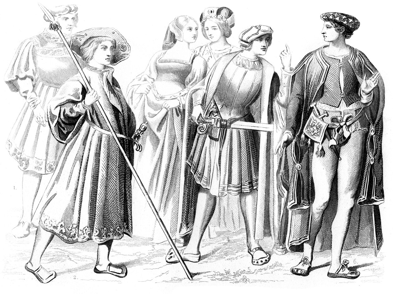 Nobili francesi e donne, un guardiano e un gentiluomo, 15° secolo 1849 da Unbekannt