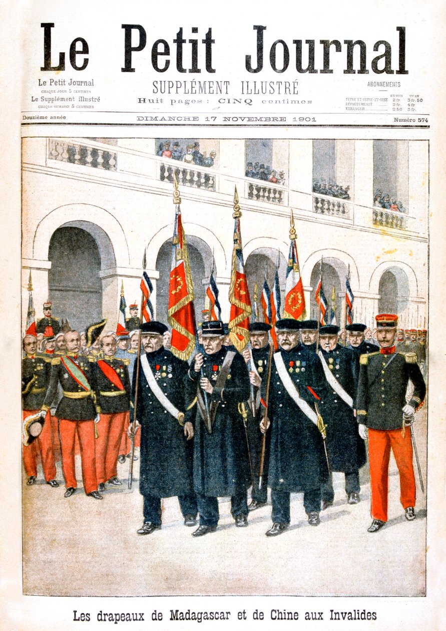Veterani di Guerra Francesi con Bandiere delle Campagne del Madagascar e della Cina, 1901 da Unbekannt