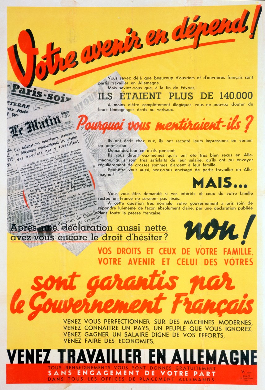 Poster dei lavoratori francesi per la Germania, c. 1942-c. 1944 da Unbekannt