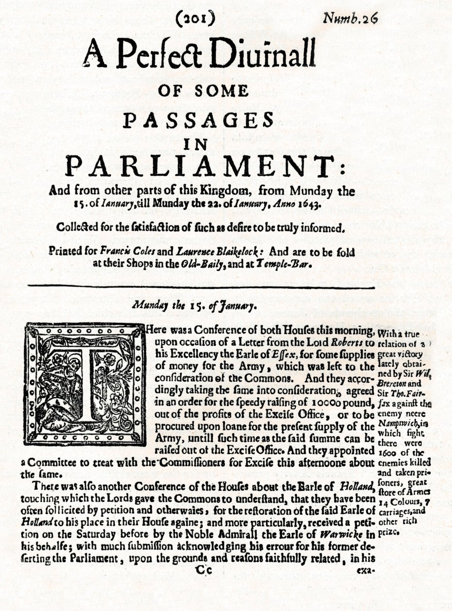 Prima pagina di A Perfect Diurnall of Some Passages in Parliament, 1643 da Unbekannt