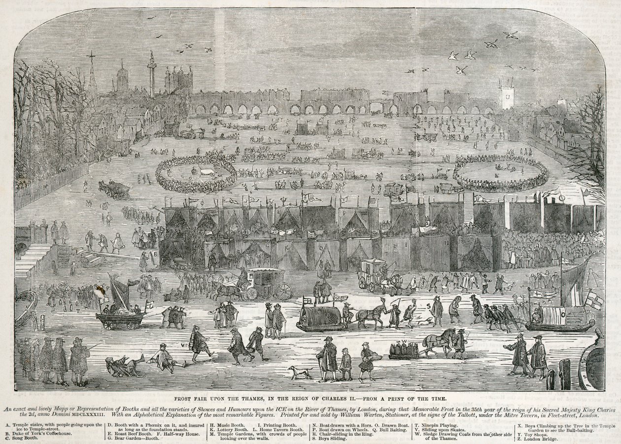 Fiera del gelo sul Tamigi durante il regno di Carlo II, Londra, 1683 da Unbekannt