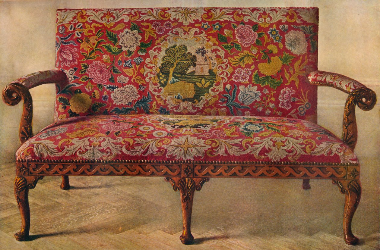 Divano in legno di frutta con ricamo, inizio XVIII secolo, 1929 da Unbekannt