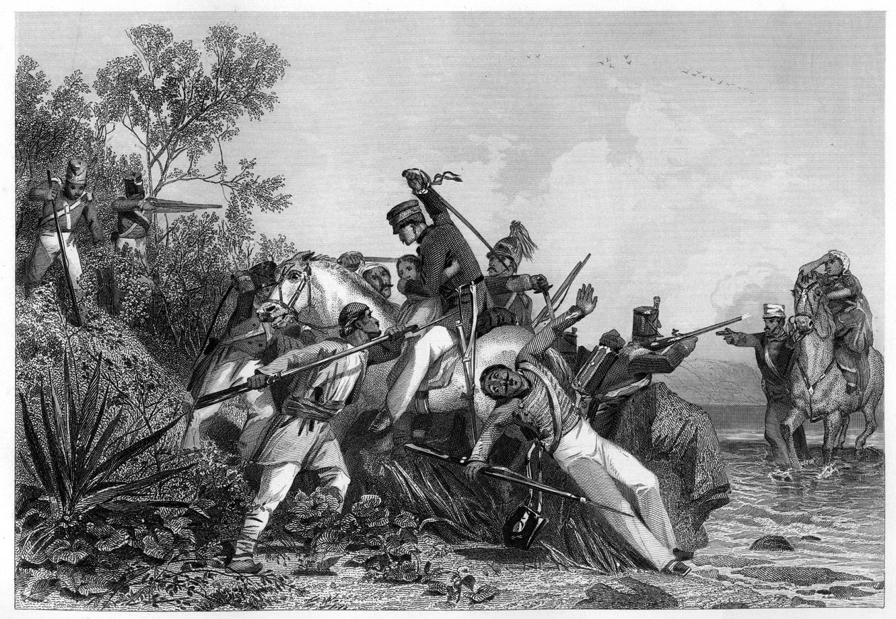 Ufficiali britannici fuggitivi e le loro famiglie attaccati dai ribelli, 1857, c1860 da Unbekannt