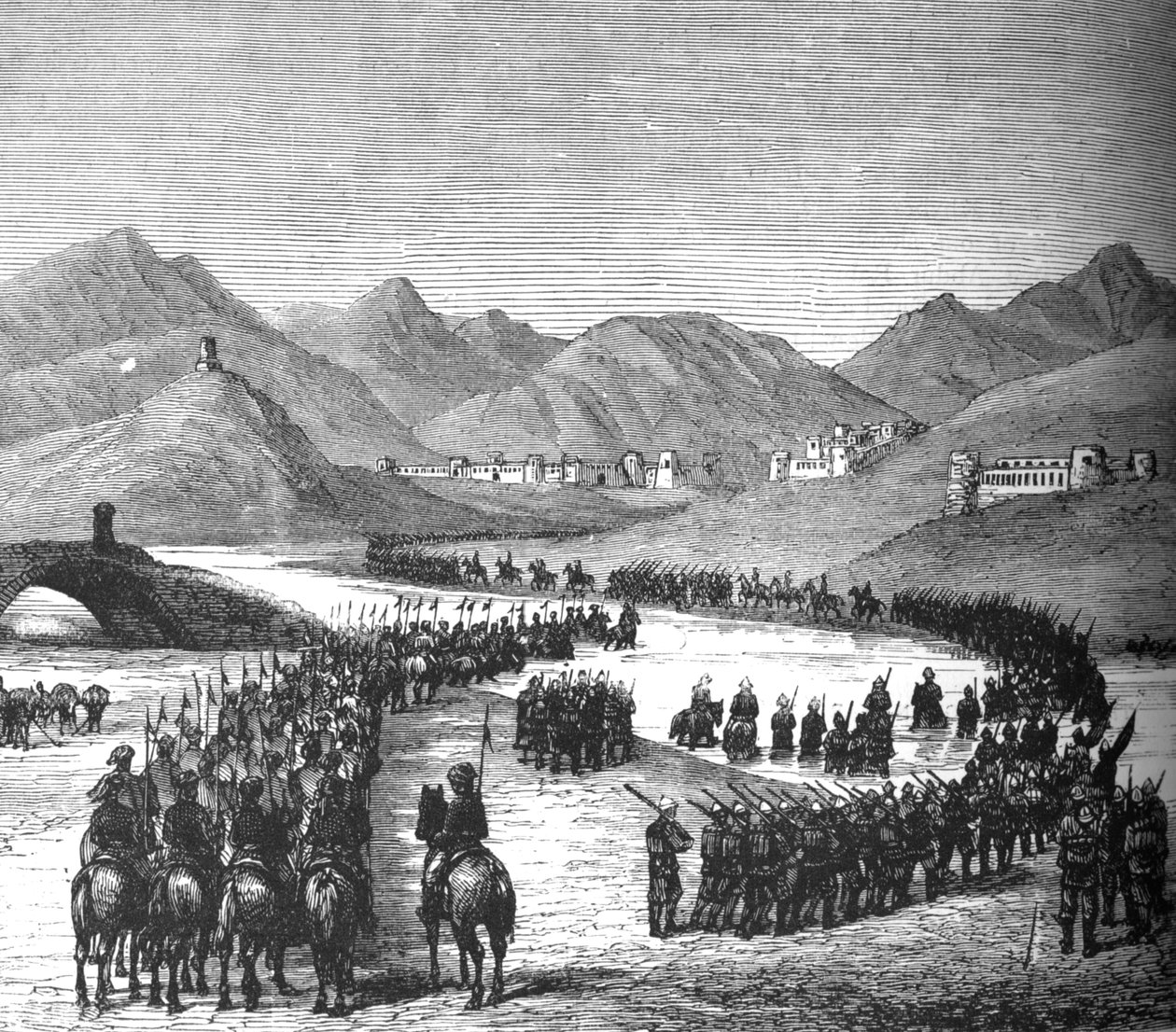 La divisione del generale Ross attraversa il fiume Logar per incontrare Sir Donald Stewart, c1880 da Unbekannt