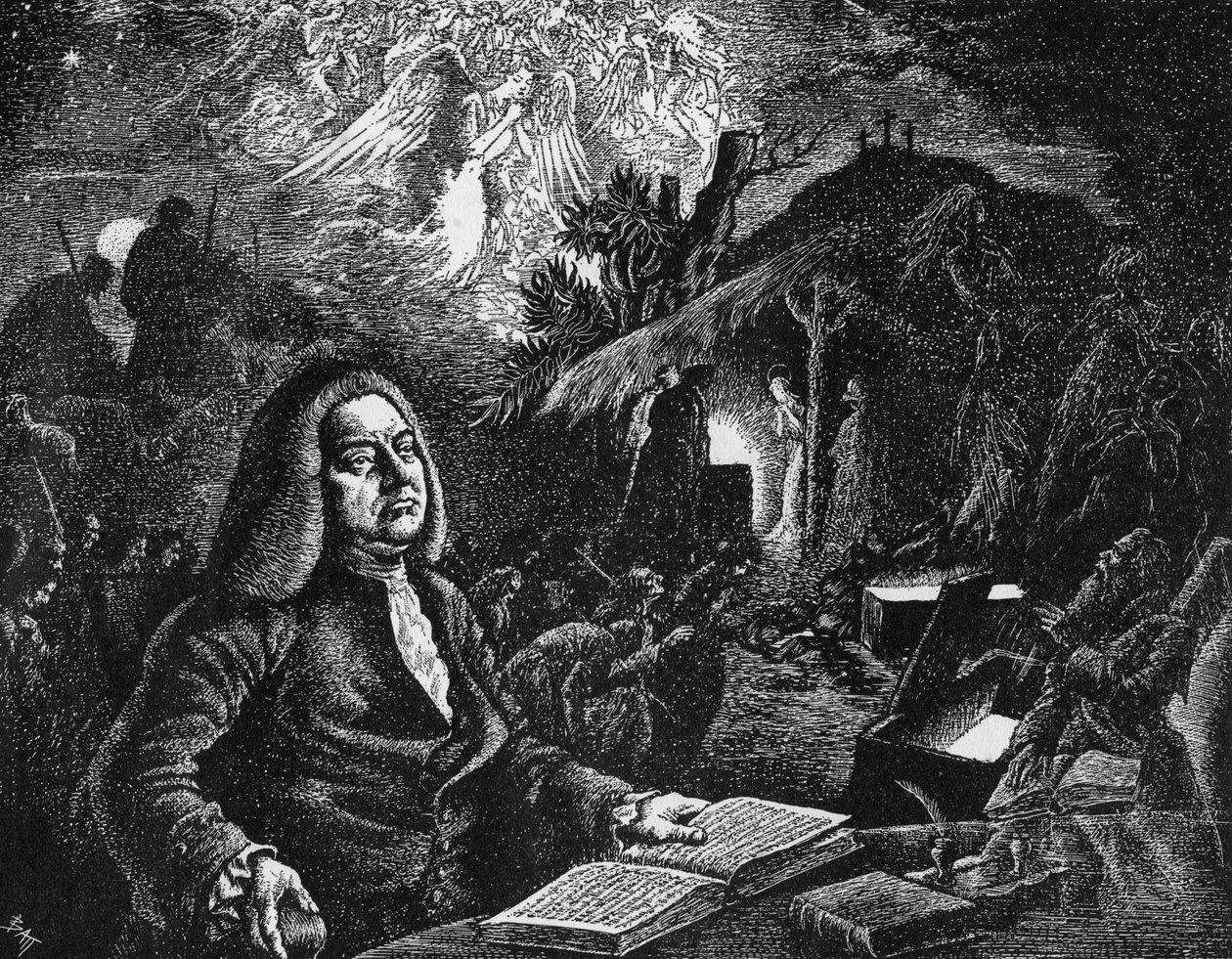 George Frideric Handel che compone il suo Messiah, XVIII secolo da Unbekannt