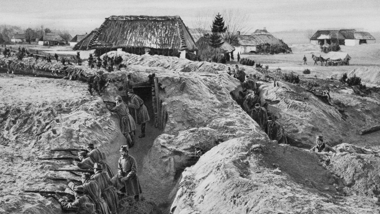 Fanteria tedesca nelle trincee a Jasionna, Polonia, Prima Guerra Mondiale, 1915 da Unbekannt