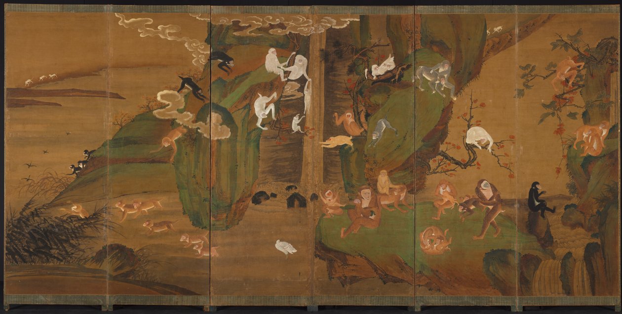 Gibboni in un paesaggio, fine 1800 o inizio 1900 da Unbekannt