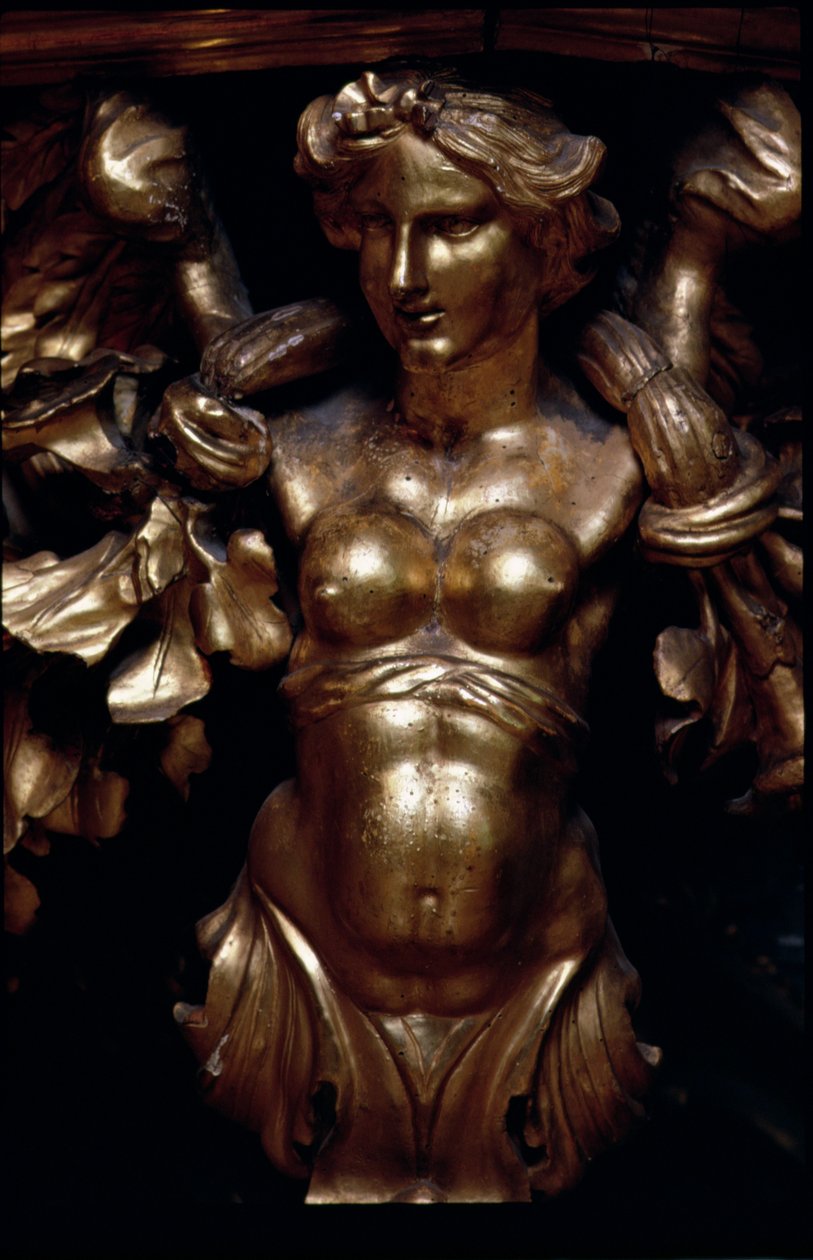 Figura femminile dorata che sostiene un tavolo barocco, dal Salone del Palazzo Taverna da Unbekannt