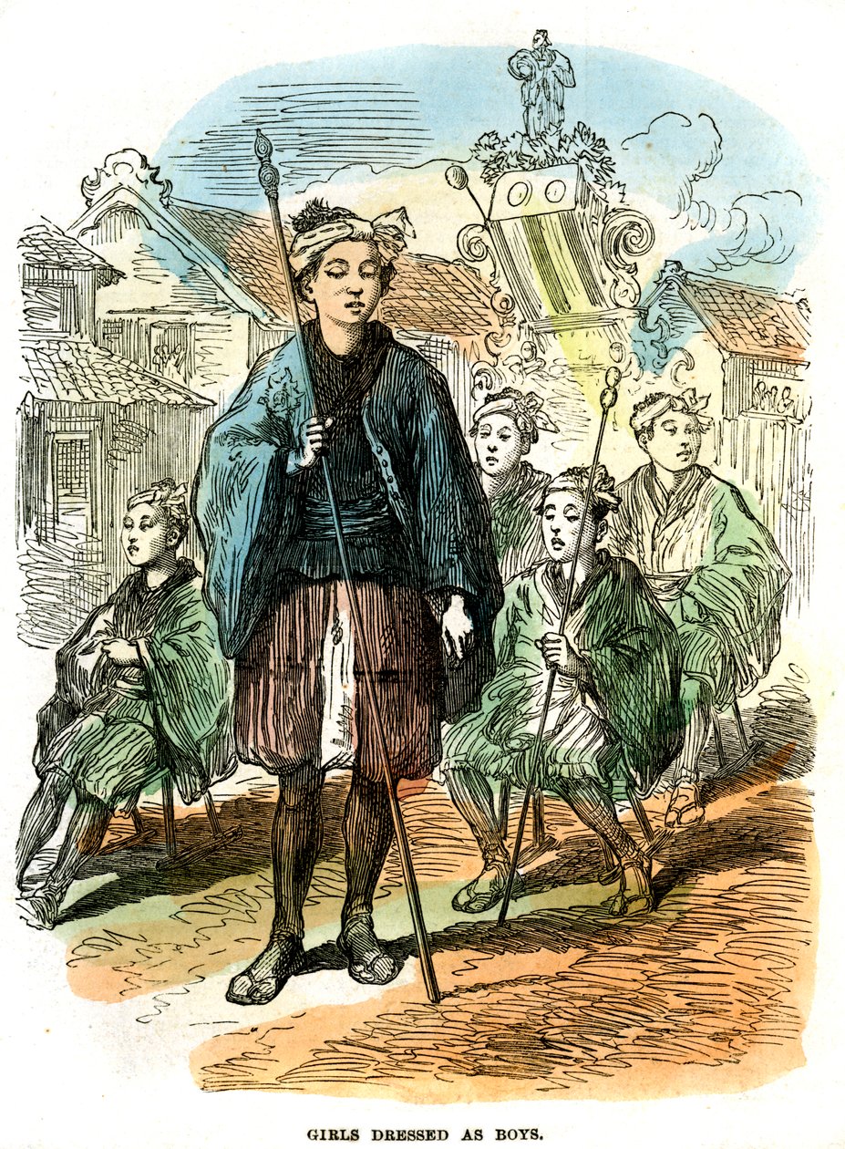 Ragazze vestite da ragazzi, processione del festival di Capodanno a Yokohama, Giappone, 1872 da Unbekannt