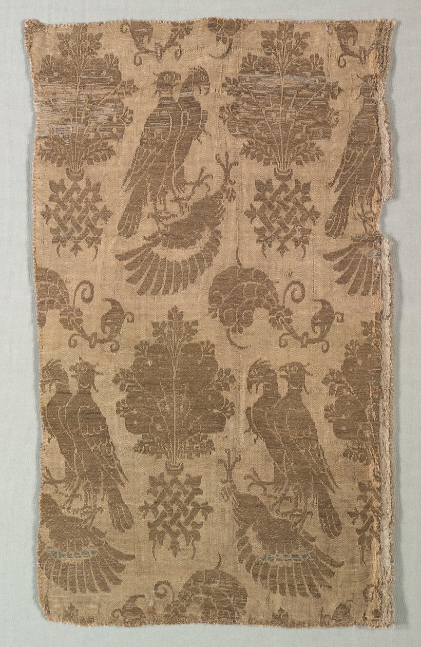 Seta con motivi dorati con falchi e araldica, 1360-1400 da Unbekannt