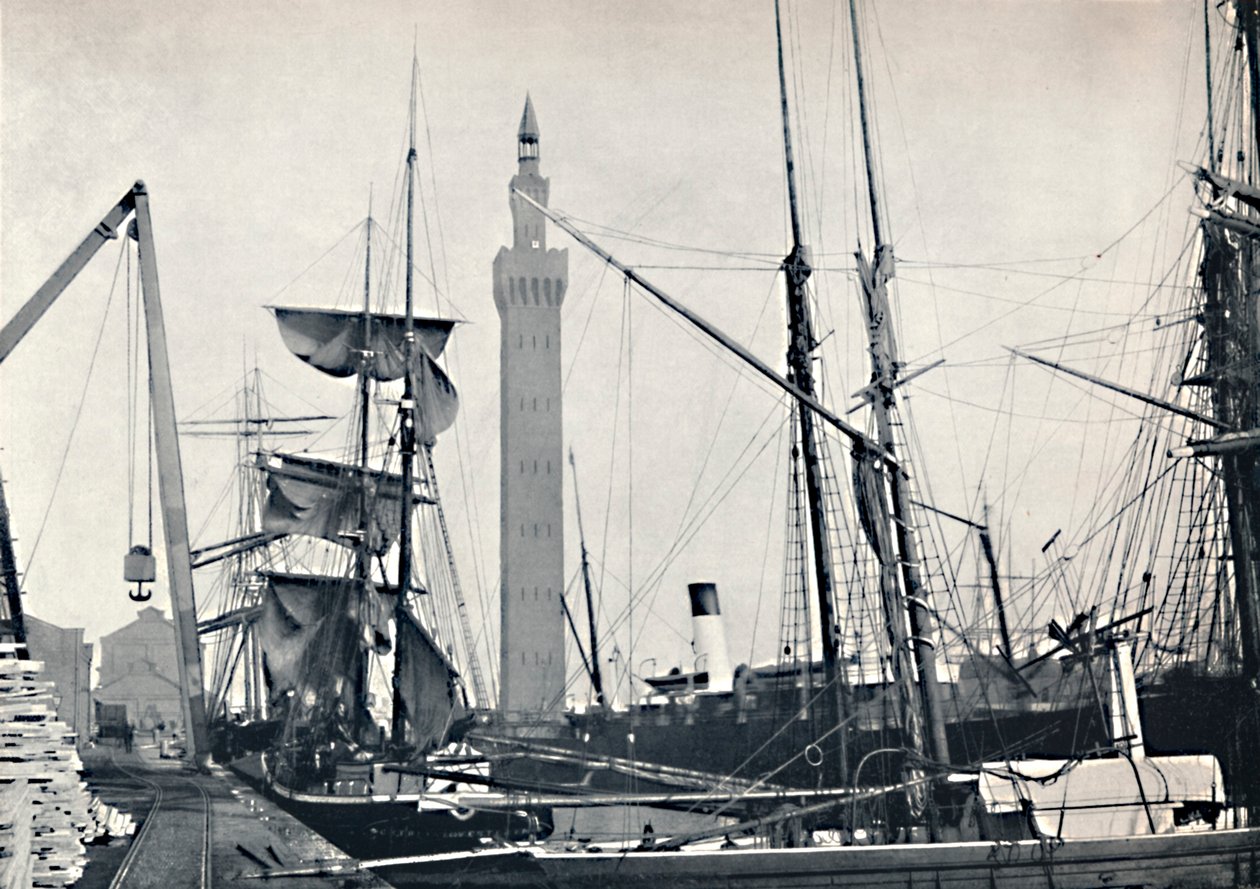 Grimsby - Vista dei Docks, con la Torre Idraulica, 1895 da Unbekannt