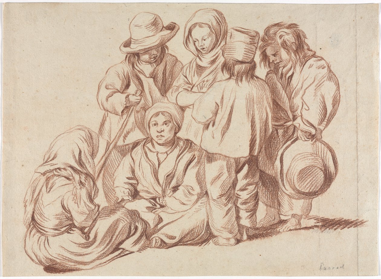 Gruppo di sei bambini (recto), Schizzo di un villaggio (verso), 1700s da Unbekannt