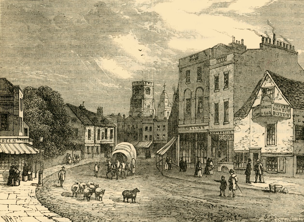 Hackney, guardando verso la chiesa, 1840 da Unbekannt