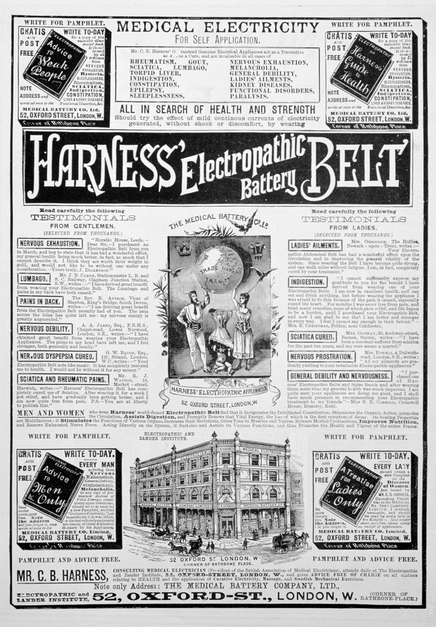 Annuncio della Cintura Elettropatica Harness, 1893 da Unbekannt