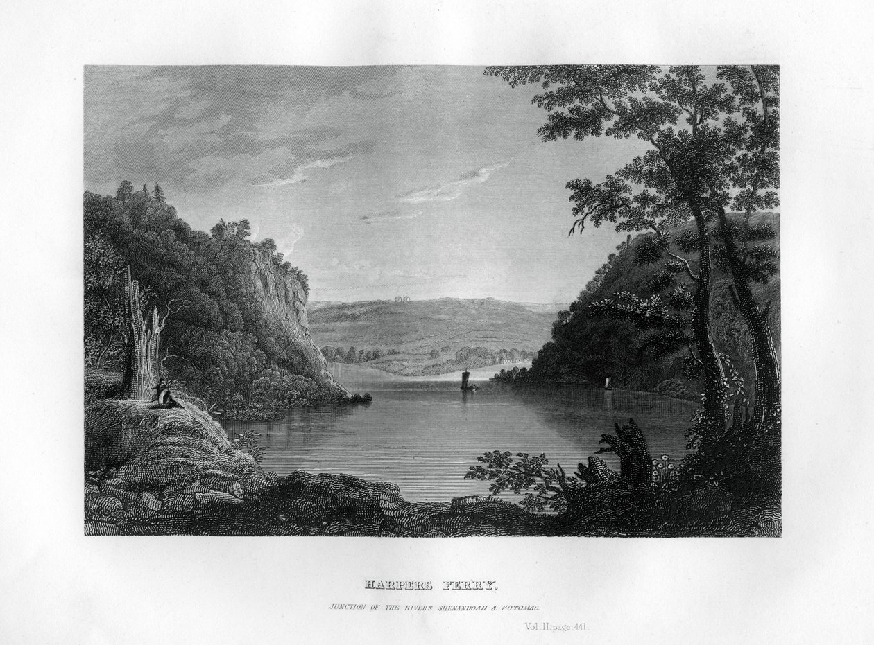 Harpers Ferry, confluenza dei fiumi Shenandoah e Potomac, Virginia Occidentale, USA, 1855 da Unbekannt