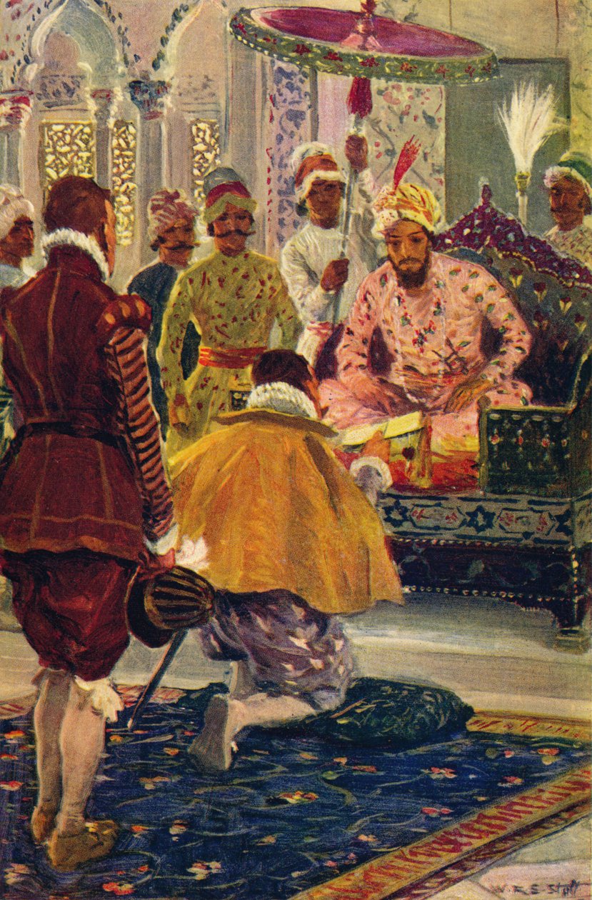 Hawkins presenta la lettera del re Giacomo al Gran Mogol, 1608 c1912 da Unbekannt