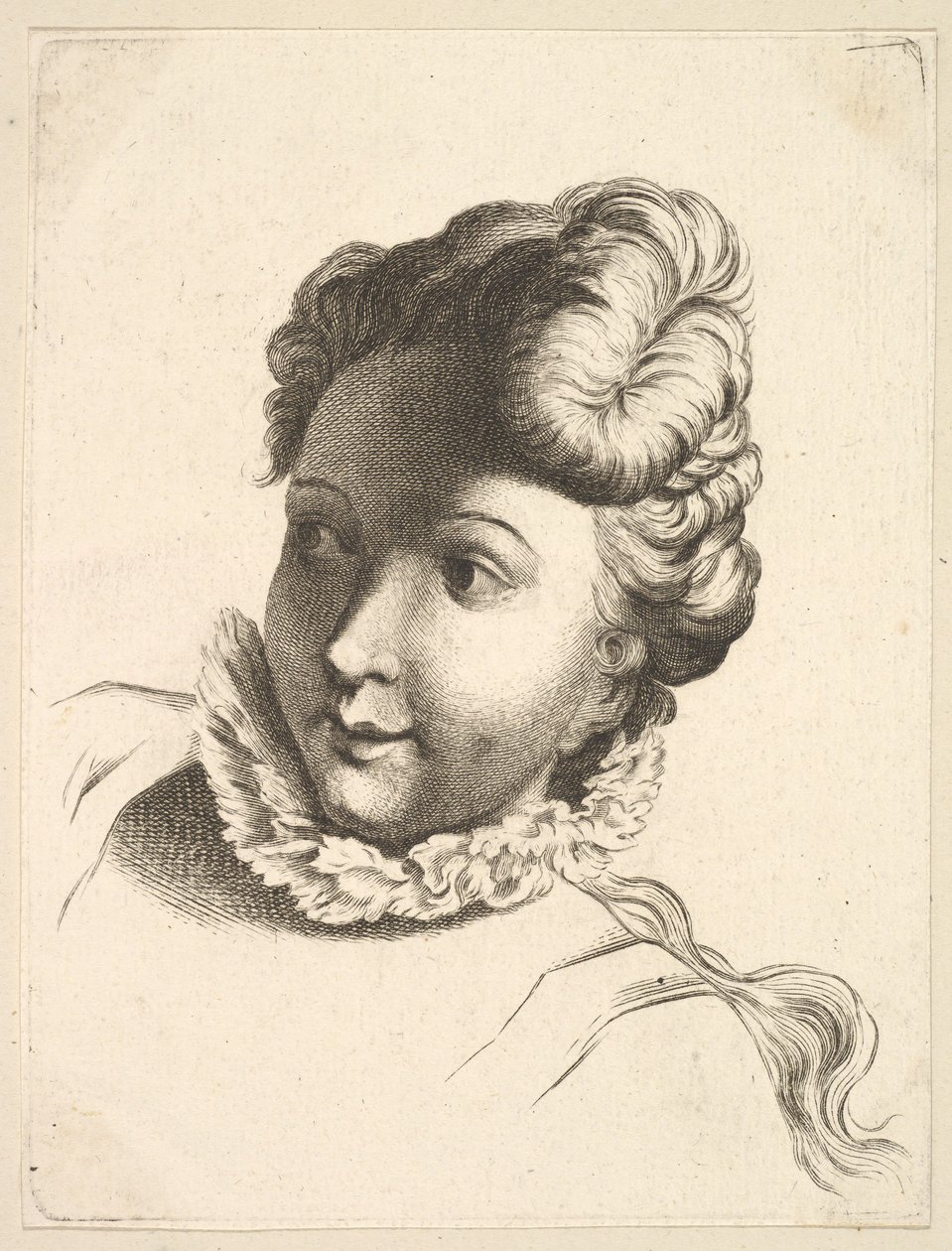Testa di donna con colletto, da Livre de Têtes Gravées d