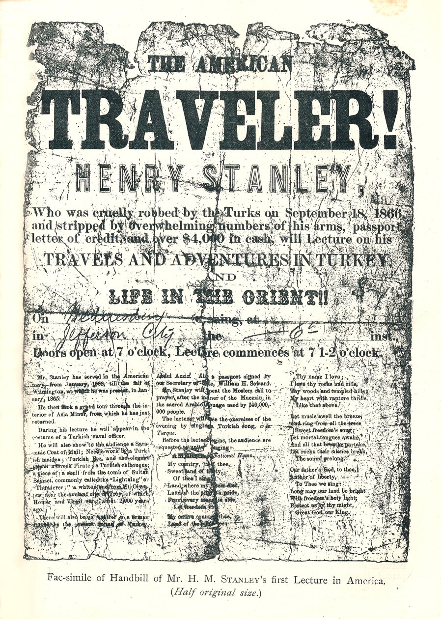 Henry M. Stanley, Volantino del tour di conferenze in America, A 31 anni scoprì il Dr. Livingstone in Africa da Unbekannt