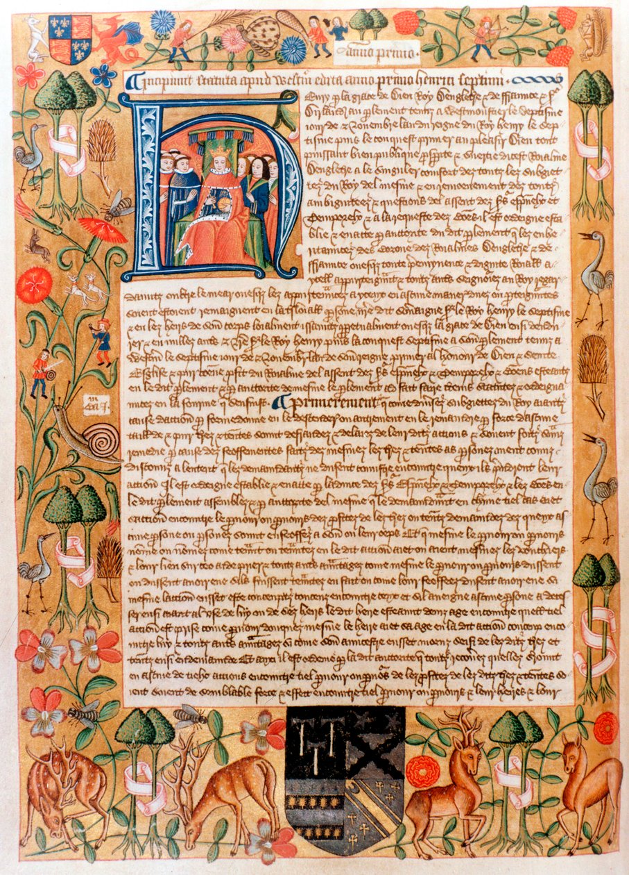 Primo atto del parlamento di Enrico VII con un ritratto iniziale del re, fine 1480 da Unbekannt
