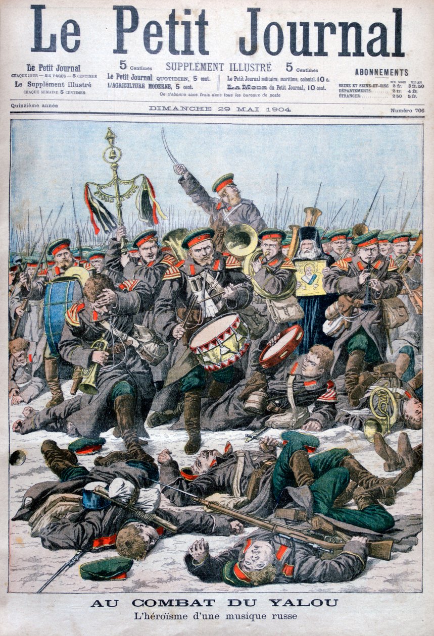 Eroismo di una banda militare russa, Battaglia del Fiume Yalu, Guerra Russo-Giapponese, 1904 da Unbekannt