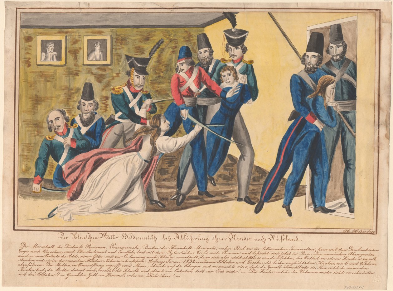 Eroismo delle madri polacche durante il convoglio dei loro figli in Russia, 1832 da Unbekannt