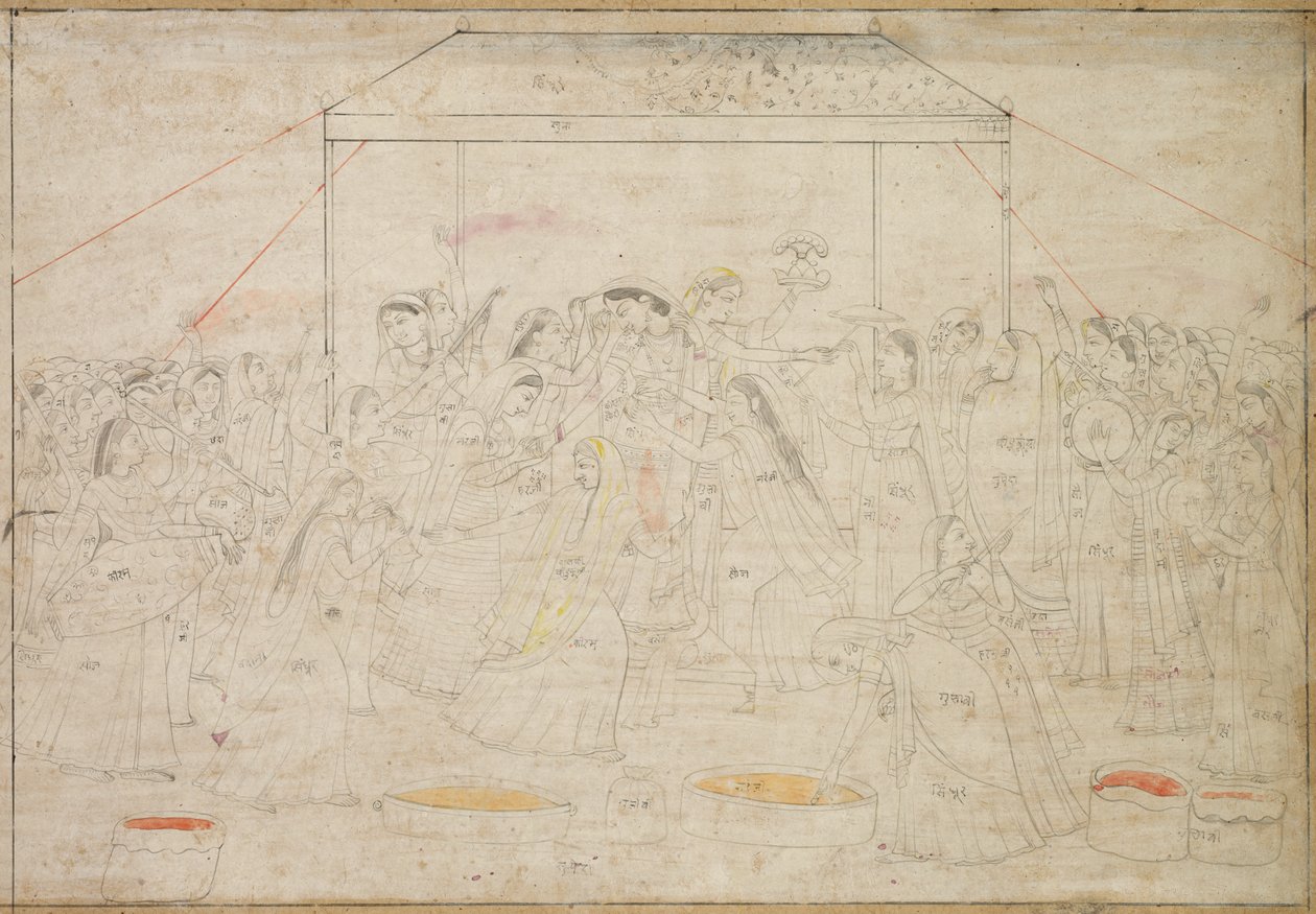 Dio indù Krishna vestito con abiti femminili per il festival di primavera Holi, c. 1790 da Unbekannt