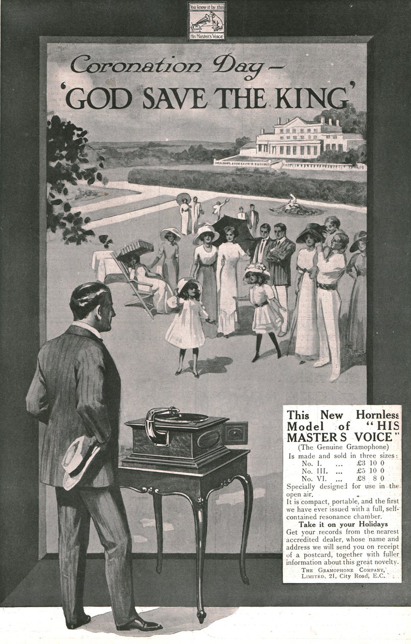 Pubblicità di His Masters Voice, 1911 da Unbekannt
