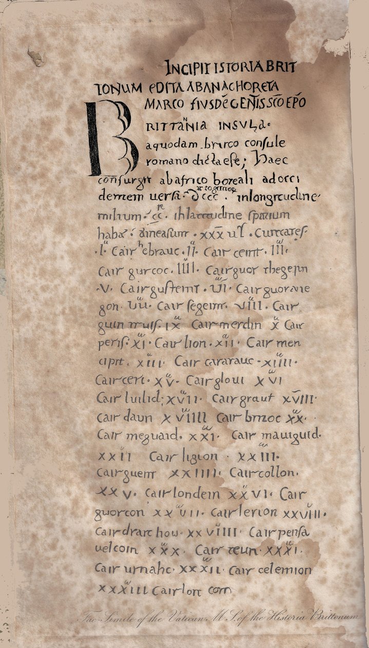 Historia Brittonum di Nennius. Prima pagina del manoscritto, XI secolo da Unbekannt