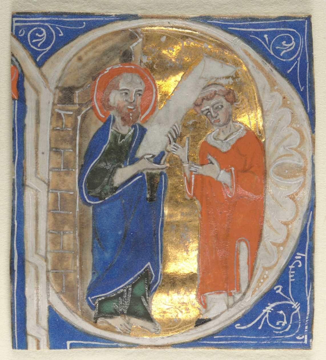Iniziale istoriata ritagliata da una Bibbia: San Paolo e un chierico, 1200 da Unbekannt