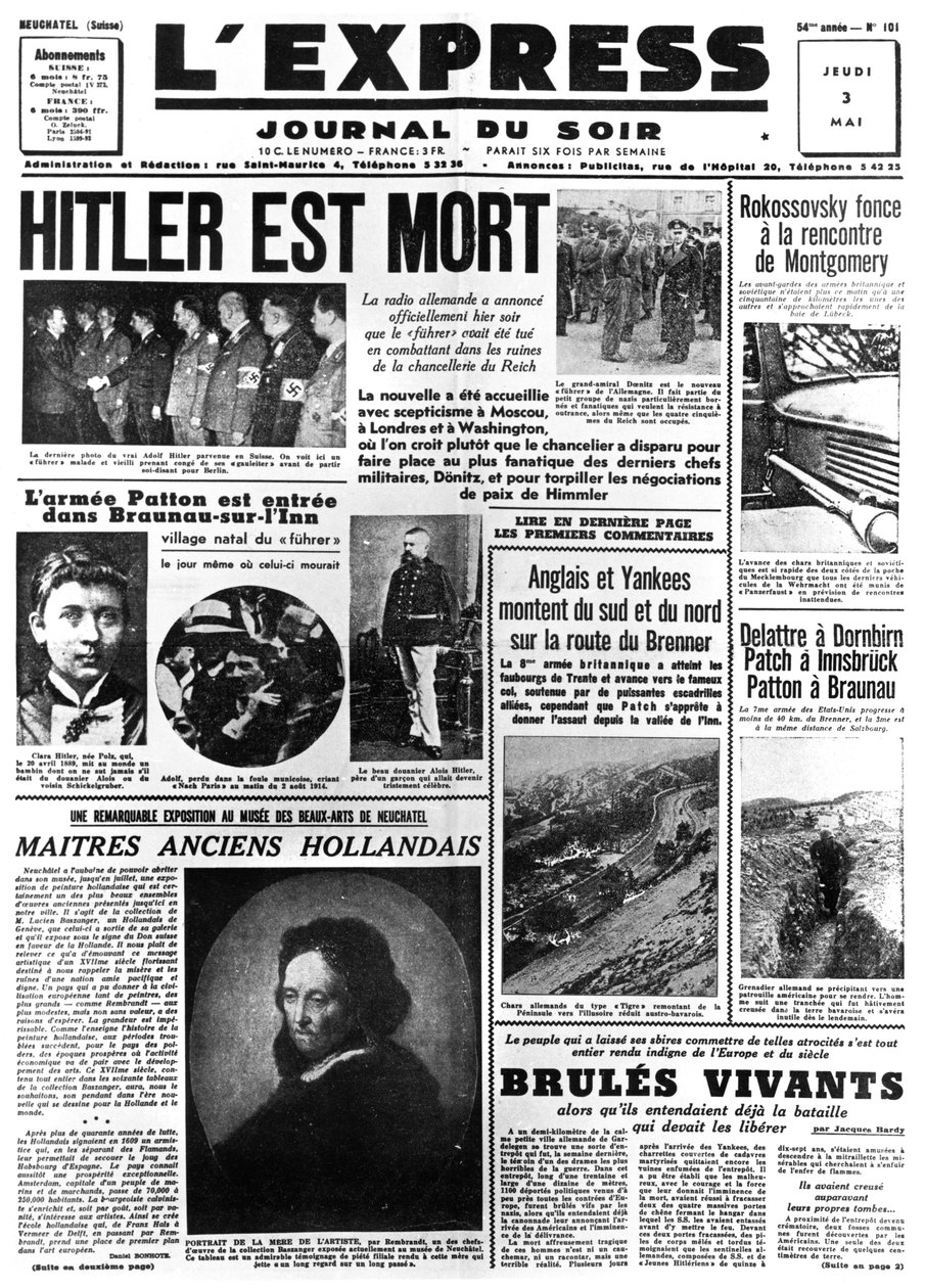 Hitler è morto, prima pagina del giornale L