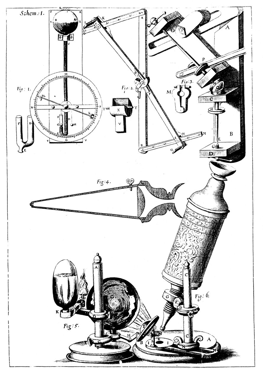 Microscopio di Hooke con condensatore per concentrare la luce, 1665 da Unbekannt