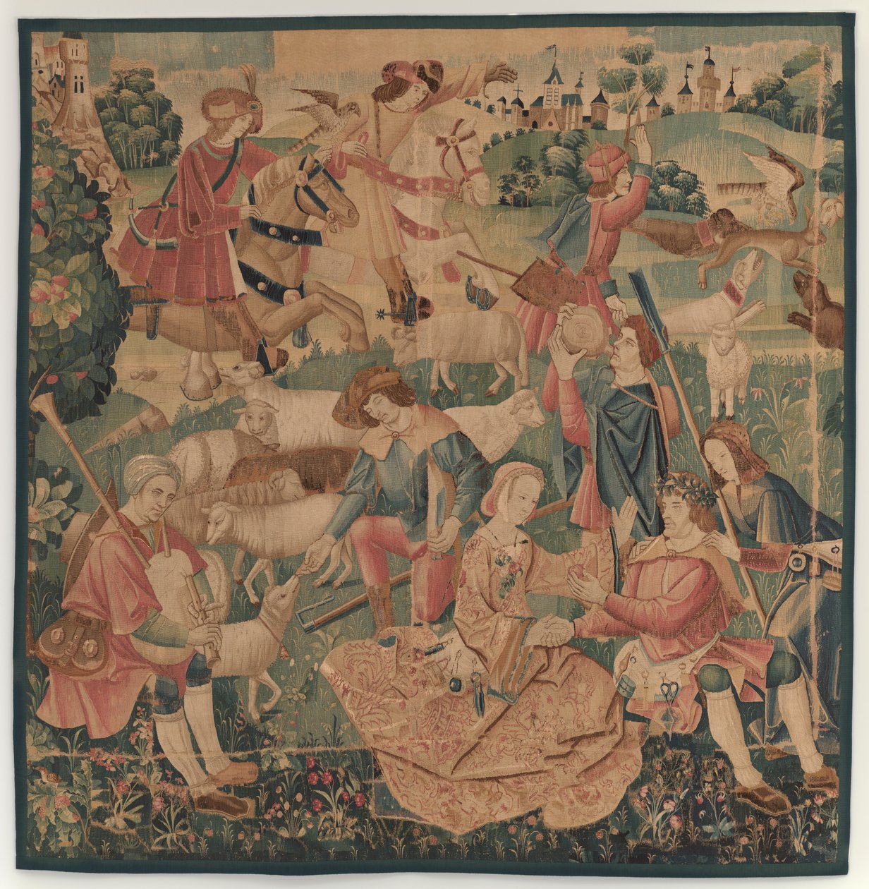 Scene di caccia e pastorali, con un eroe coronato tra le dame, c. 1510 da Unbekannt