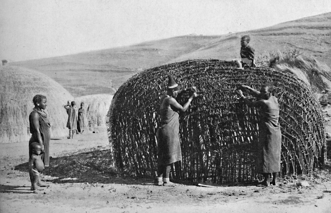 Costruzione di capanne nello Zululand da Unbekannt