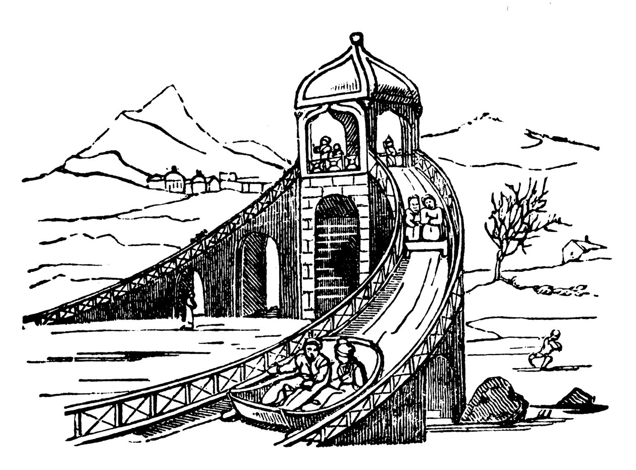 Montagna di ghiaccio, pista da slitta artificiale, Russia, 1836 da Unbekannt