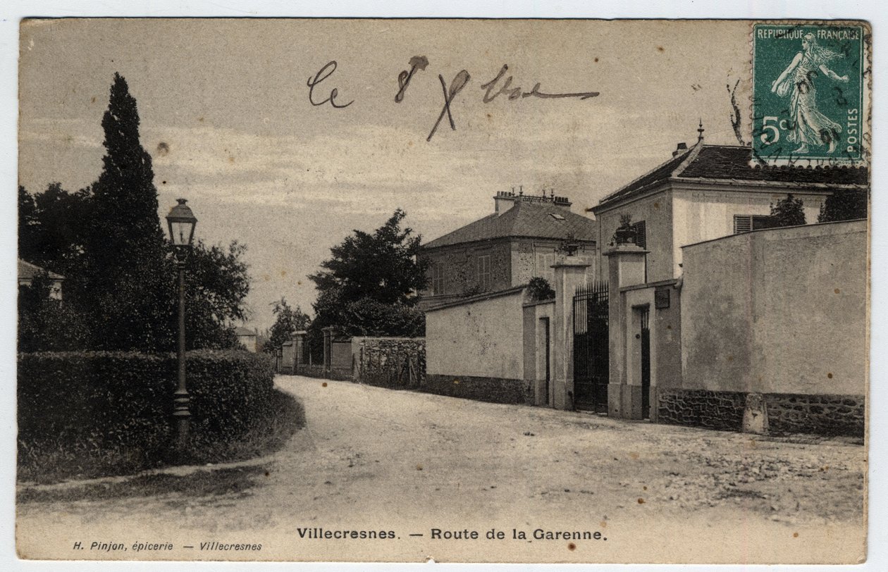 Ile de France, Val de Marne (94), Villecresnes: route de la Garenne - Cartolina datata 1909 da Unbekannt