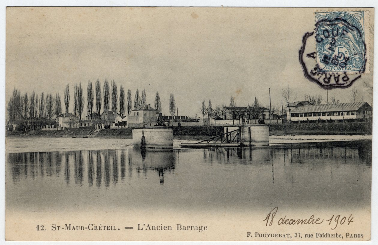 Ile de France, Val de Marne, Creteil: vista della vecchia diga sulla Marna - Cartolina datata 1904 da Unbekannt