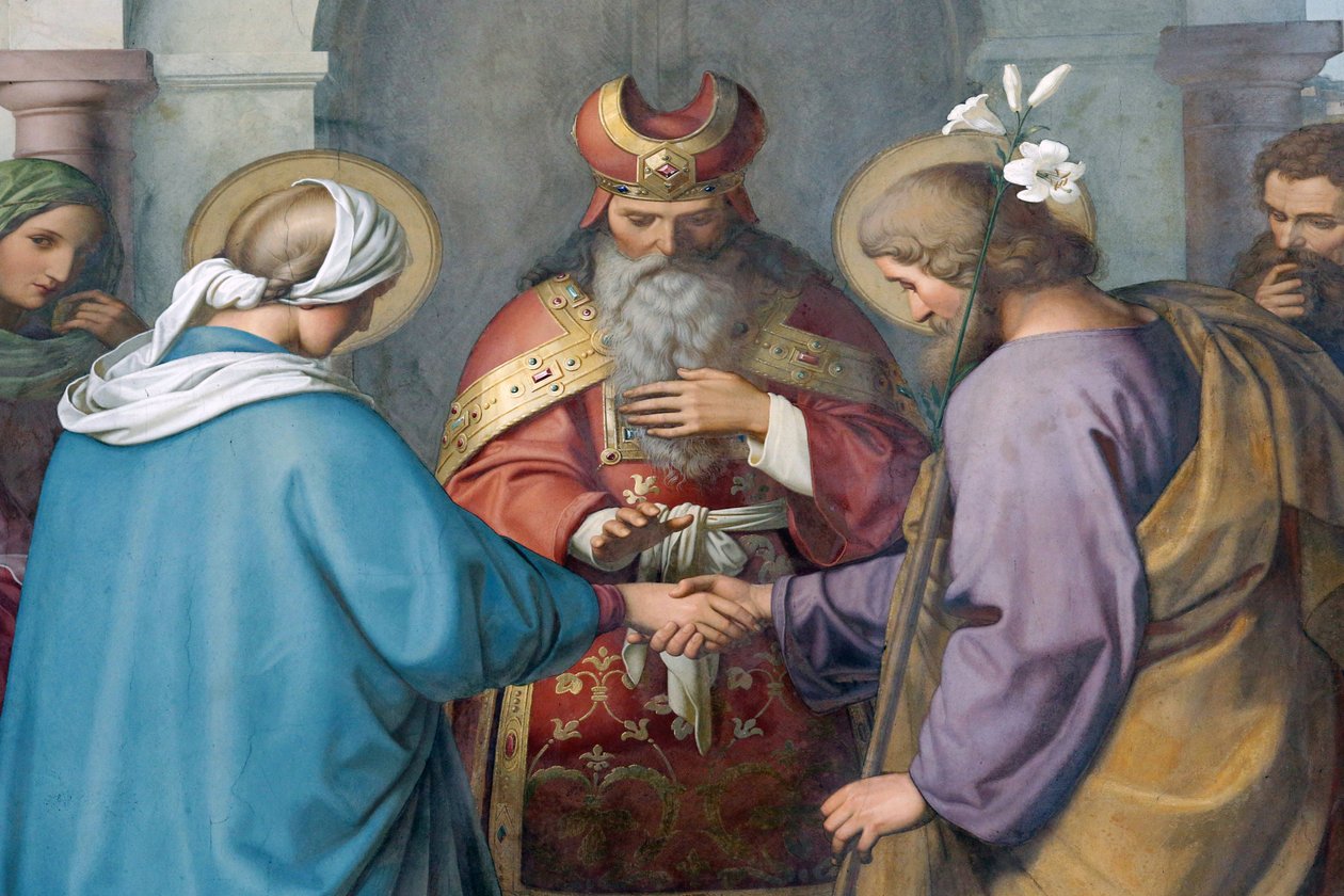 Cattedrale imperiale di Spira. Dipinti di Schraudolph. Giuseppe e Maria. Matrimonio, Spira, Germania da Unbekannt