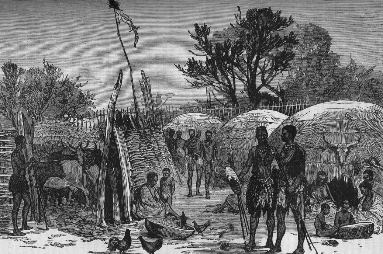 Interno di un kraal Zulu sul fiume Tugela, c1880 da Unbekannt