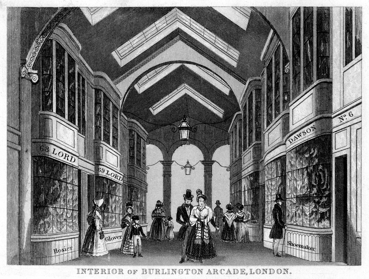 Interno della Burlington Arcade, Westminster, Londra, XIX secolo da Unbekannt