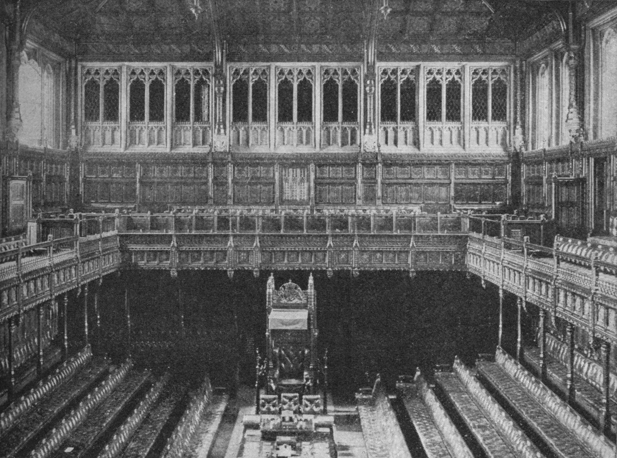 Interno della Camera dei Comuni, Westminster, vista verso la sedia del Presidente, 1909 da Unbekannt
