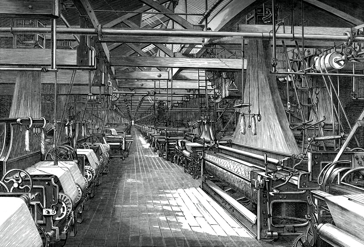 Interno del capannone di tessitura, fabbrica di St Leonards, Dunfermline, c1880 da Unbekannt